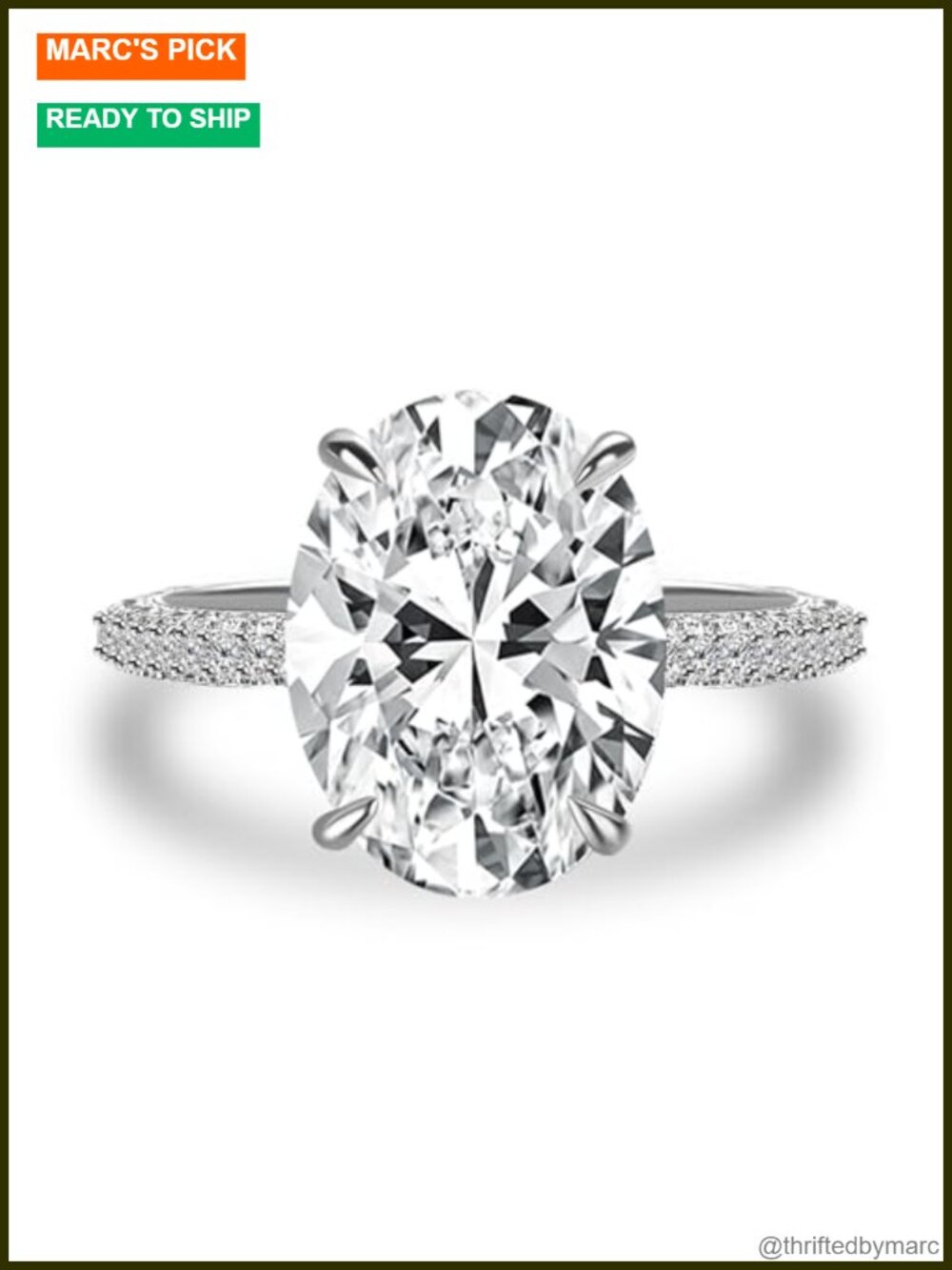 RODIFFY 6.5CT Oval Cut CZ Promise Ring 925 Sterling Silver 18K White Gold